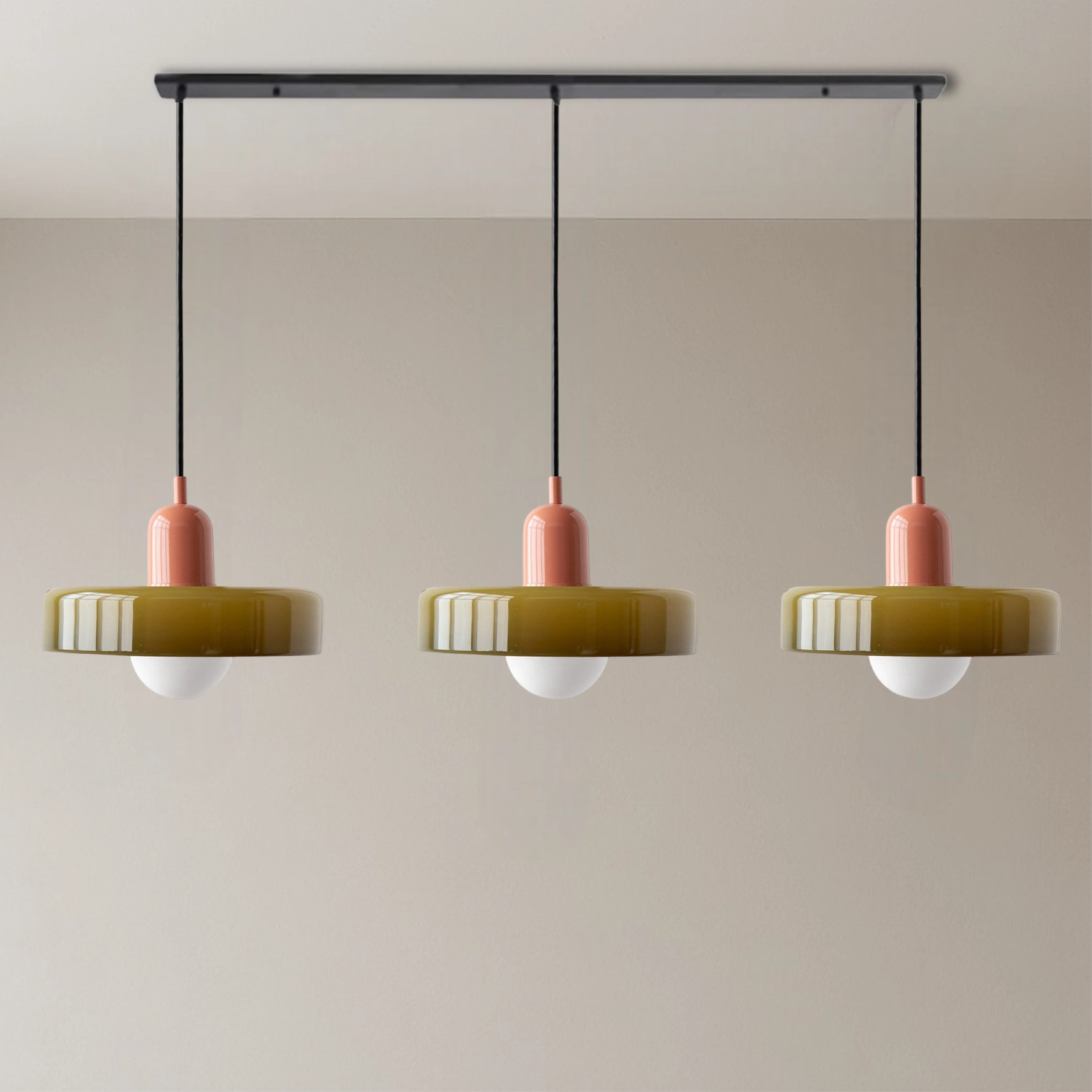 3-Head Bauhaus Colored Glass Pendant Light - Image 16